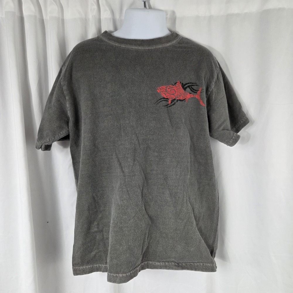 Crazy Shirts Shirt Kids Medium Gray Maui Shark Tribal Graphic Tee Top Hawaiian